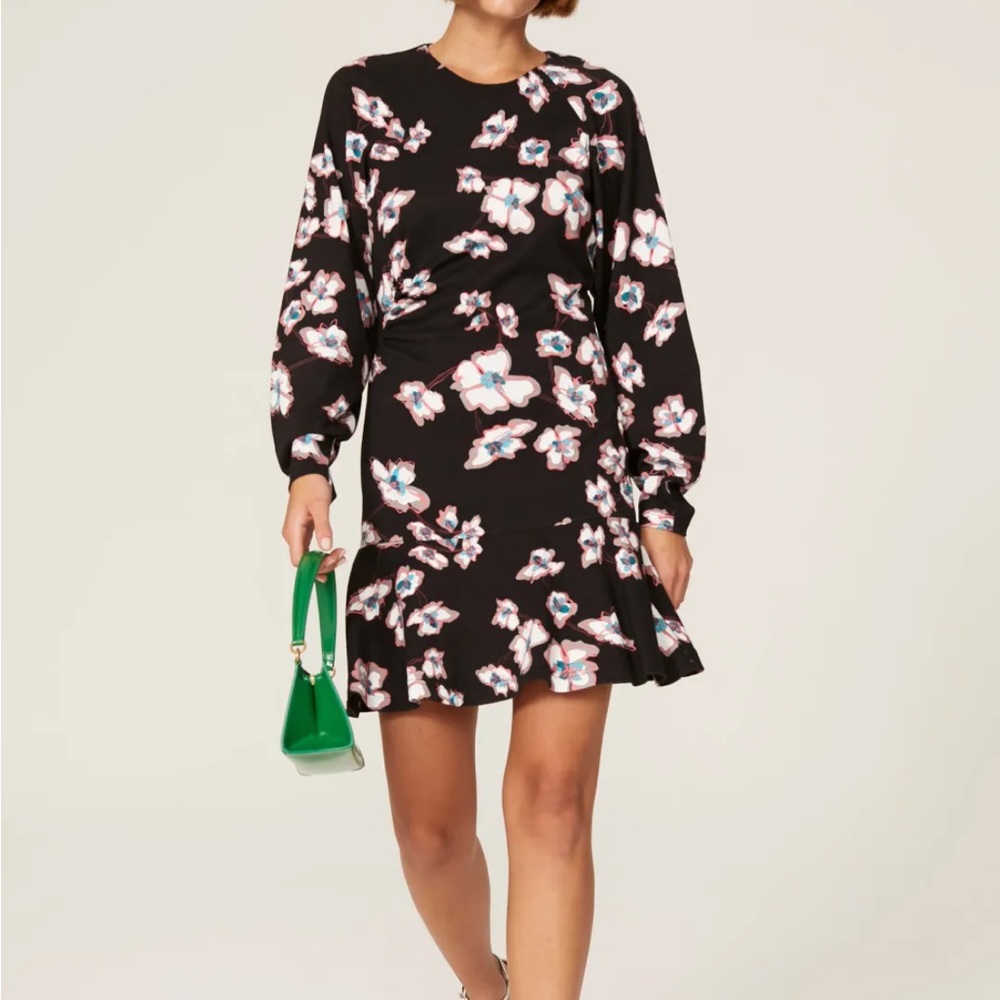 Tanya Taylor Pink Floral Long Sleeve Bishop Sweater Dress